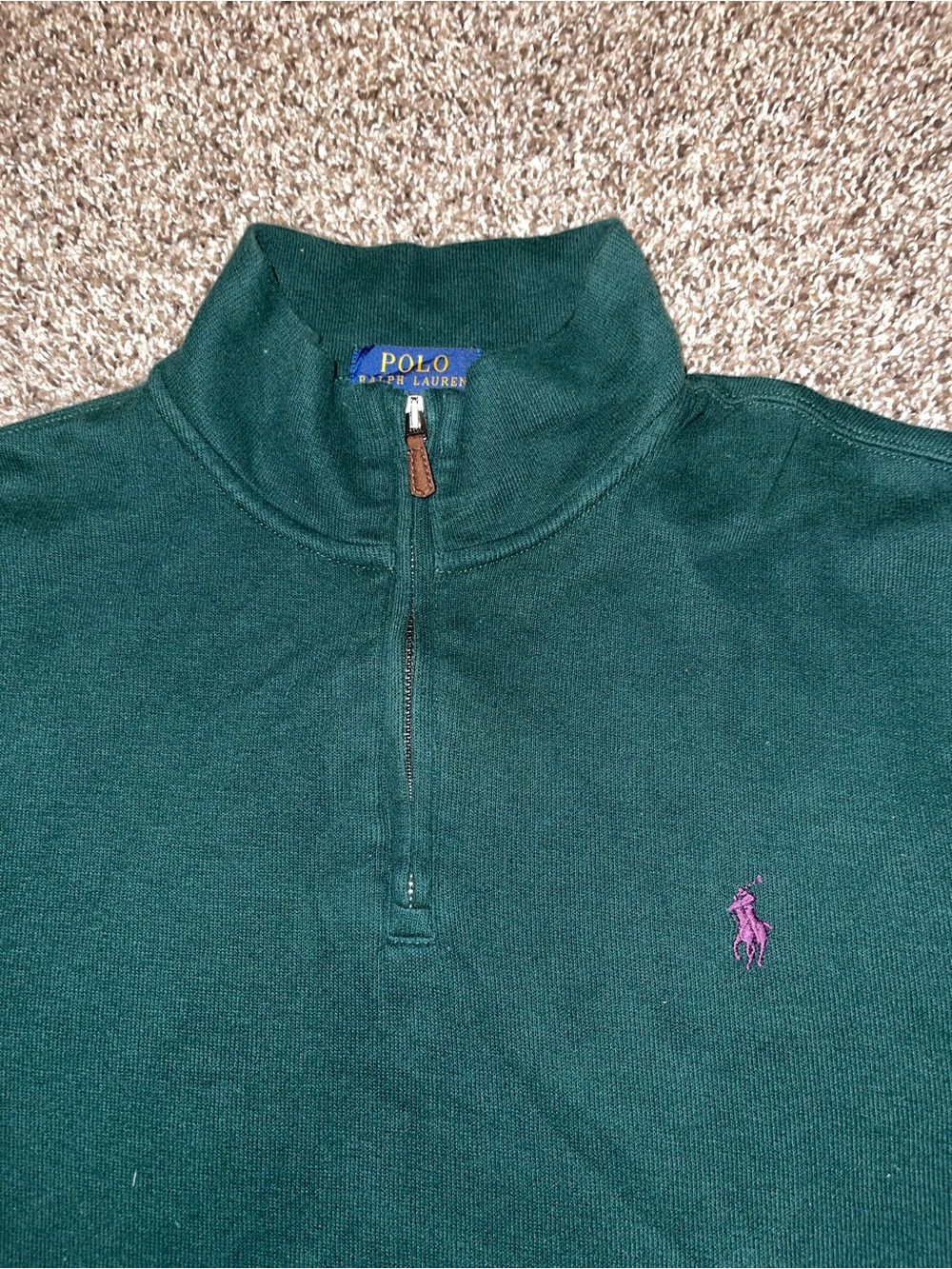 Ralph Lauren Green Half-Zip Sweater with Pink Polo Logo